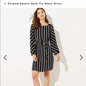 Striped Square neck Tie Waist Dress